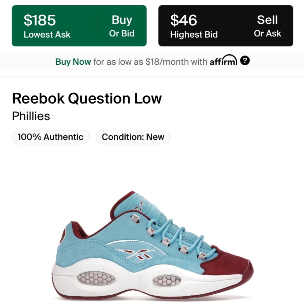 Brand New Reebok Question Low “Phillies” - Picture 2 of 3